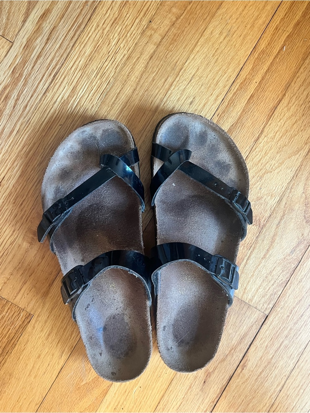 Glossy black Birkenstocks size 40